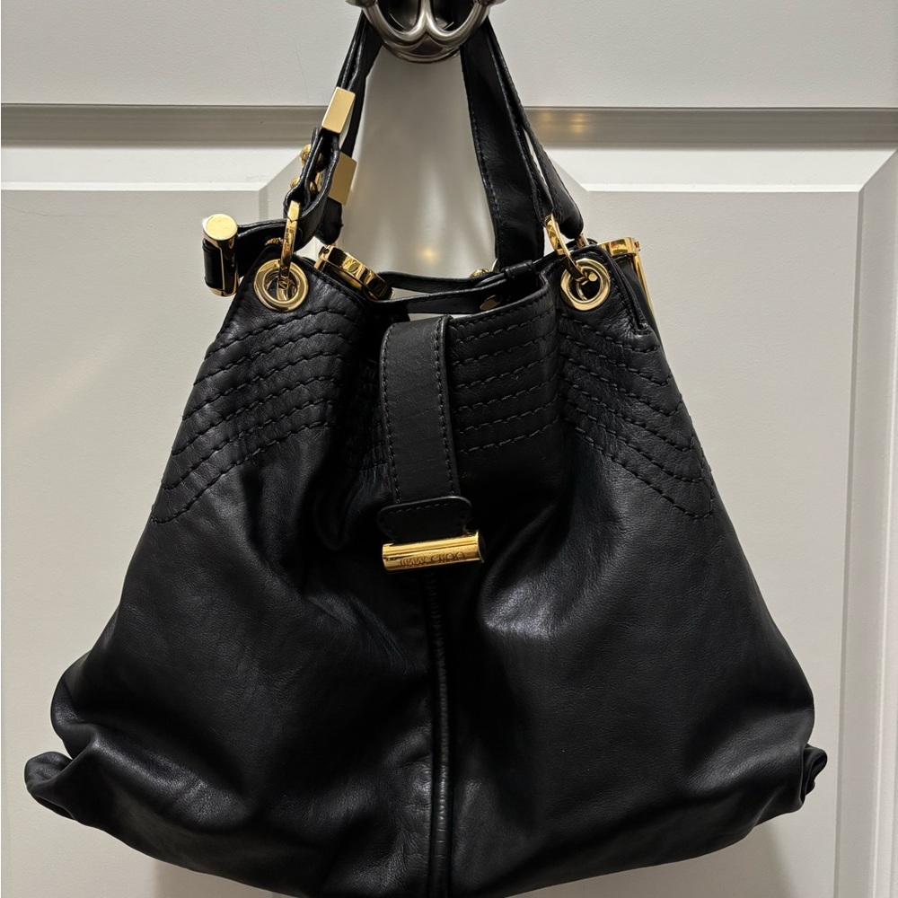 Jimmy Choo convertible shoulder/tote black leather bag